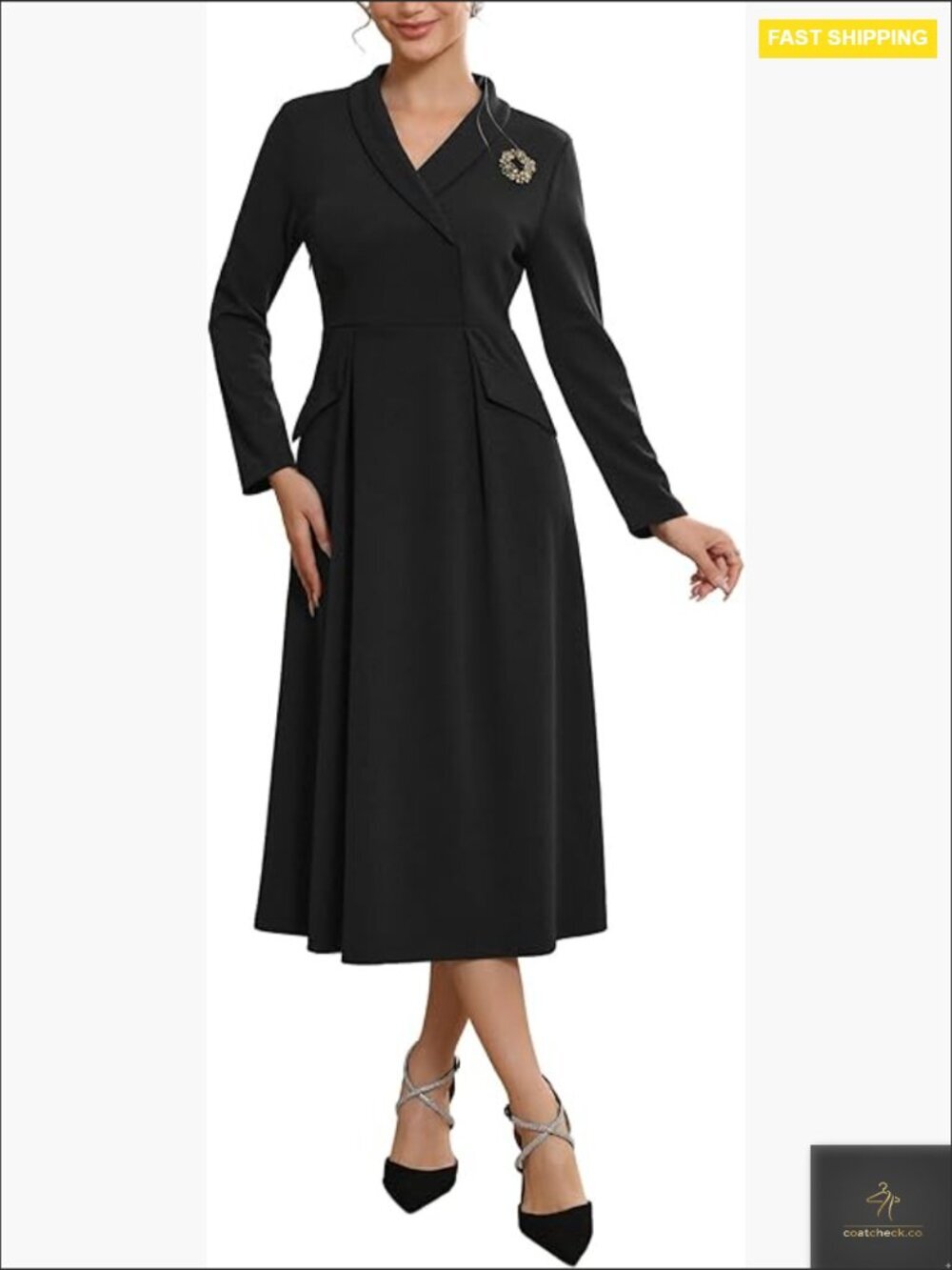 Blazer Dress Formal Work A-Line Long Sleeve Elegant Collared V Neck